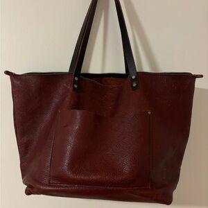 Oversized Brown Leather Tote from Portland Leather Goods with zipper and pockets